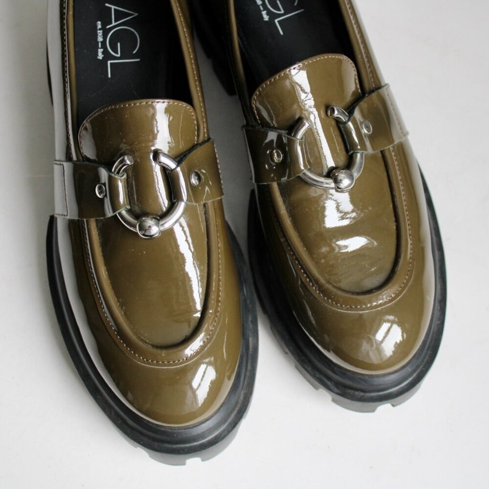 AGL Green Patent Leather Monique Bit Chunky Platform Loafers Size 41 EU / 11 US - Picture 9 of 10